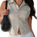 SweatyRocks Women's Y2k Sleeveless Button Down Tank Top Summer Shirts Casual Striped Blouses (M)