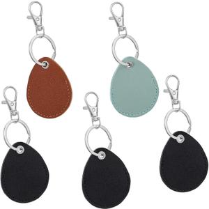 5PCS Key Fob Holder PU Leather Key Fob Holder ID Card Keys Chain Protector Case Cover with Keys Carabiner Clip Keychain Rings Keeper for Token Tag Door Entry Access Control(Black Brown Blue)