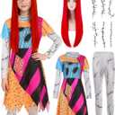 Kids Christmas Nightmare Costume Girls Halloween Costumes Long Sleeve Dress with Patch Movie Character Cosplay Outfit (3-4 Years, Multi-color)