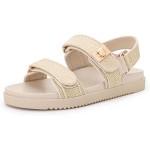 Rihero Women's Flat Sandals Comfort Adjustable Double Strap Slip on Leather Footbed Sandals, Size 8