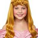 Gils Long Wavy Brown Wigs Hair Princess Wig with Bun for Girls Halloween Cosplay (Black Curly)