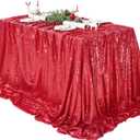 QueenDream Sequin Tablecloth 60x102 Inch Red Tablecloth Glitter Table Cloth for Bridal Shower Birthday Engagement Wedding Party Decorations