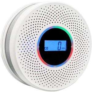Smoke Detector Carbon Monoxide Detector Combo with Digital Display and Sound Light Alarm, 2-in-1 Smoke & CO Alarm with Battery Operated for Home, Travel or RV (white-01)