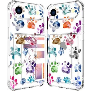 Compatible with iPhone 17 Air Case Card Holder for Women Cute Design,Wallet Phone Cases Transparent Cool Kawaii Protective (Clear Lovely Dogs Paws)