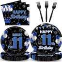 96PCS 11th Birthday Party Supplies Blue and Black 11th Birthday Plates and Napkins Black Blue Bruh Im 11 Tableware Dinnerware Video Game Theme Decorations for Boys Party Favors Serves 24