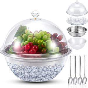 Iced Salad Bowl Large Chilled Serving Bowl 4 Tier Cold Serving Tray Dishes with Lids Veggie Platter with 4 Spoons for Party Buffet to Keep Fruit Food Potato Pasta Cold(26 cm)
