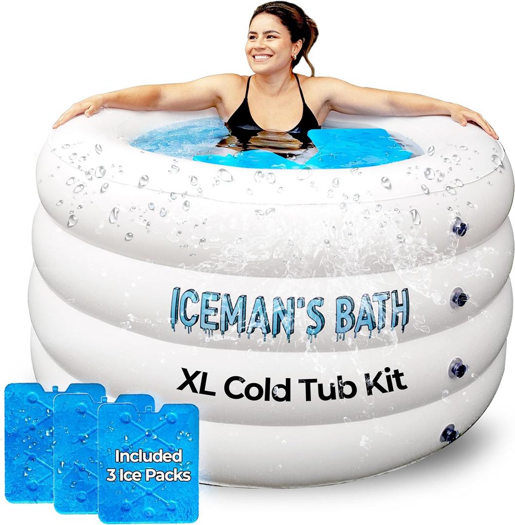 IceMan's X-Large Portable Ice Bath Tub for Adults and Athletes | Cold Plunge With 3 Extra-Large Ice Packs | Easy Setup for Home Use