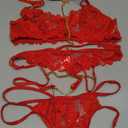 Lilosy Sexy Chain Floral Lace Underwire Push Up Garter Belt Chocker Lingerie Set (Small, Red 2#)