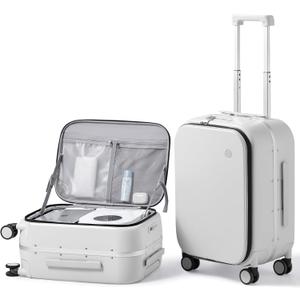 mixi 20 Inch Carry On Luggage 22x14x9 Airline Approved PC Hard Shell Suitcase Top Opening Aluminum Frame Travel Suitcases with Wheels, Smoke White