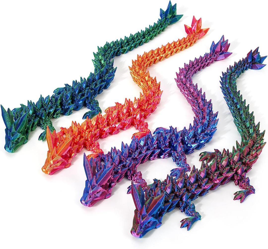 TBOLINE 4 Pack 3D Printed Dragons 8.7'', Flexible Articulated 3D Printer Dragon toys, Animals Fidget Toy Dinosaur Eggs for 5-7 4-6 8-12, Christmas Stocking Stuffers for Boys Kids Desk Pets