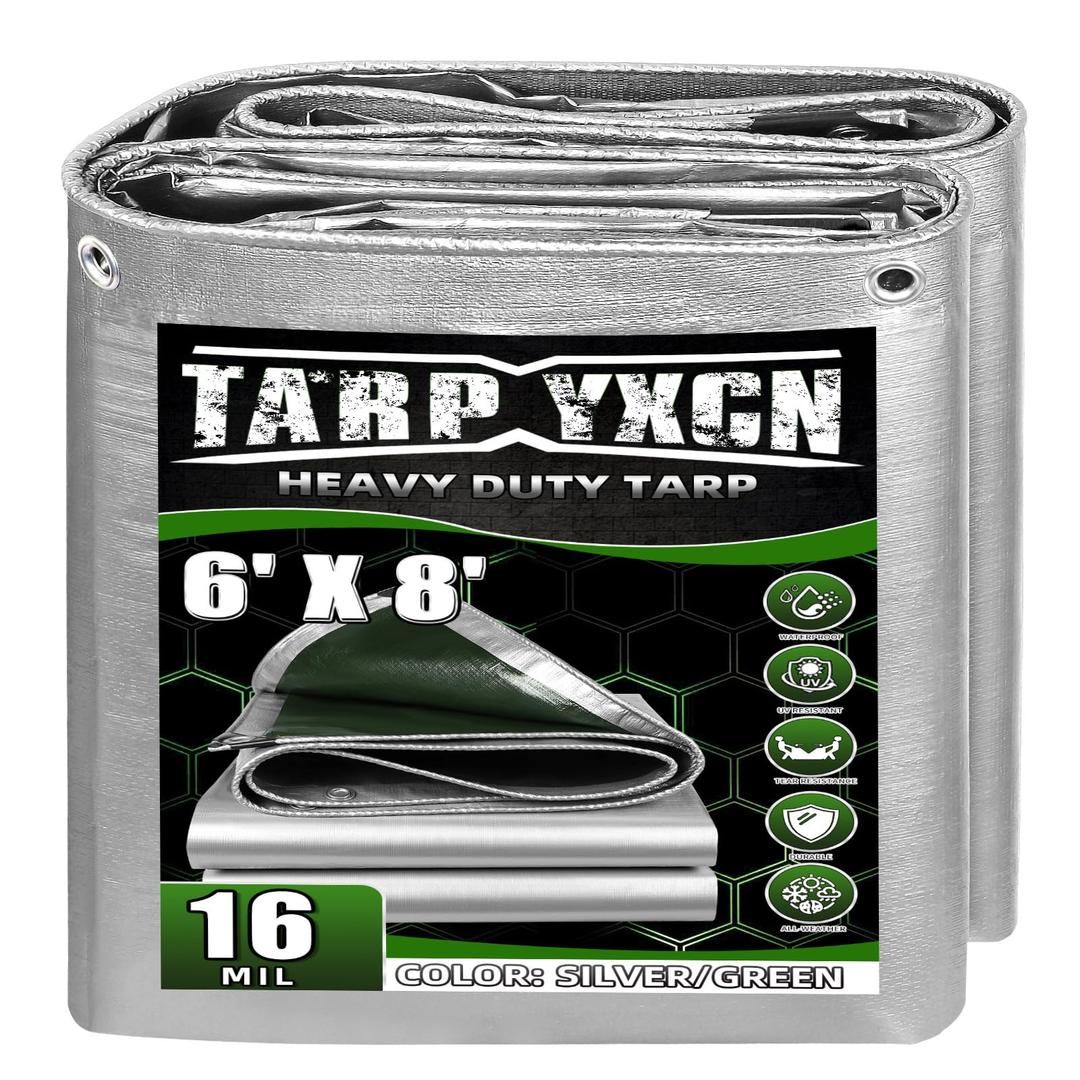 TA*RP YXCN Extra Heavy Duty Tarp 15x30 Ft, 16 Mil Thick (Silver/Green)