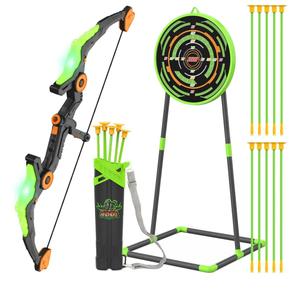 Kmuxilal Kids Bow and Arrow Set with LED Flash Lights, 10 Suction Cup Arrows, Quiver and Fluorescence Standing Target-Perfect Indoor and Outdoor Archery Set Toy Gift for Boys and Girls Ages 4-12