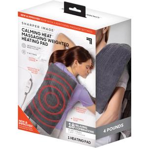 Calming Heat Massaging Weighted Heating Pad by Sharper Image- Weighted Electric Heating Pad with Massaging Vibrations, 9 Settings- 3 Heat, 6 Massage- 18 Relaxing Combinations, 12 x 24, 4 lbs