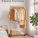 Clothes Rack - Clothing Rack with Storage Mesh Shelf & Casters, Heavy-Duty Metal Clothing Rack for Hanging Clothes, Dresses, Coats, Large Load Capacity, Easy Assembly, Gold, 28.0"x16.9"x59.0"