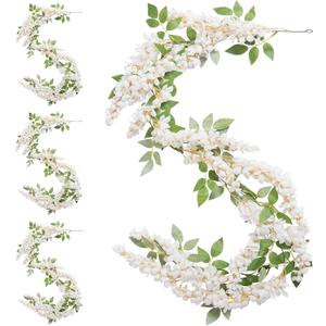 Wisteria Hanging Flowers Garland Wedding - Decorations Arch Flower Garlands for Wall 4 Pack Backdrop Decor Outdoor Fake White Floral Vines for Home Party Flores Artificiales para Decoracion