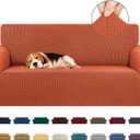 KEKUOU Stretch Loveseat Sofa Cover Slipcover,Couch Covers for 2 Cushion Couch Sofa (55"-78") Furniture Protector Sofa with Elastic Bottom for Kid,Dog. Jacquard Small Checked (Medium,Pureed Pumpkin)