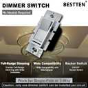 BESTTEN Matte Silver Dimmer Light Switch, Single Pole or 3-Way, Compatible with Dimmable LED, CFL, Incandescent and Halogen Bulb, 120VAC, Signature Collection Series, UL Listed