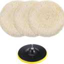 3 PCS Wool Buffing Pad 7 Inch Natural Wool Pads Car Polishing Pad with Hook and Loop for Cleaning and Polishing for Car Boats Trucks and RVs with 1 pcs base, Wools Sheepskin Material Quick Attachment