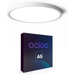 ocioc LED Flush Mount Ceiling Light Fixture, 12 inch 24 W 5000 K 3200 lm Flat Round Ceiling Lamp for Kitchen, Laundry Room (White)