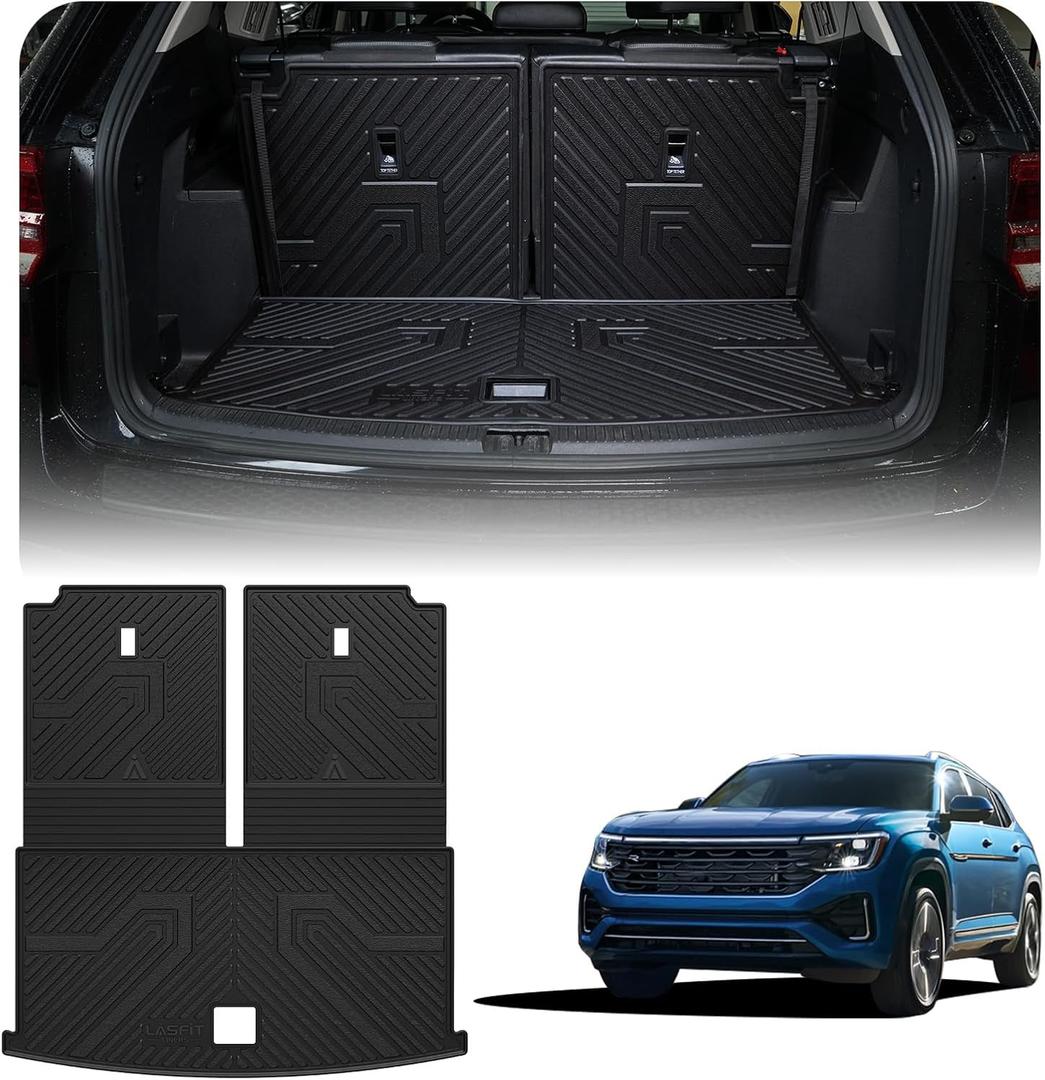 LASFIT Backrest Mat & Cargo Mat for Volkswagen VW Atlas 2018-2026, 2nd Row Bench seat, All Weather TPE Custom Fit Trunk Liners for VW Atlas Accessories Seatback Mats, Black, Easy to Clean