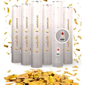 Confetti Cannon with Magic Snap - Pack of 6 Gold Poppers - Confetti Shooters for New Year's Eve, Birthday, Graduation, Party, Weddings - Confetti Launchers for any Celebration (Gold)