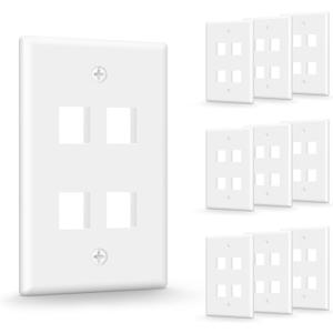 VCE 4 Port Keystone Wall Plate UL Listed (10-Pack), Single Gang Wall Plates for RJ45 Keystone Jack and Modular Inserts, White