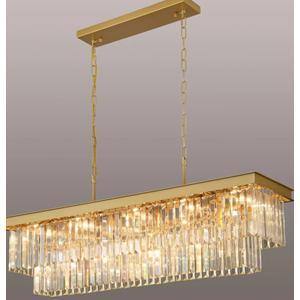 Weesalife Gold Crystal Chandeliers for Dining Room，15-Lights L40 Inch
Modern Rectangle Chandeliers for Dining Room Light Fixtures Over Table,Kitchen Island Bar，Adjustable Height ，E12 Base