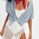 Womens Striped Button Down Shirts Casual Collared Short Sleeve Blouses Tops (XL)