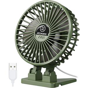 JZCreater USB Desk Fan, Mini Fan Portable, 3 Speeds Desktop Table Cooling Fans, Plug in Power Fans, Rotation Strong Wind, Quiet Personal Small Fan for Home Desktop Office Travel Bedroom, Army Green