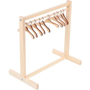 Toyvian Doll Garment Rack with Wooden Clothes Hangers 12 Inch Mini Doll Clothing Storage Organizer for Dollhouse Pretend Play Kids
