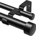 KAMANINA 1 Inch Double Curtain Rods 66 to 120 Inches (5.5-10 Feet), Heavy Duty Adjustable Double Curtain Rod for Windows, Black Drapery Rods with End Caps