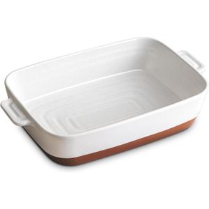 DOWAN Ceramic Casserole Dish for Oven, 9x13 Deep Lasagna Pan, Large Baking Dish with Handles, 4.3 Quarts Durable and Oven Safe Pan, for Roasting and Baking, Alabaster White