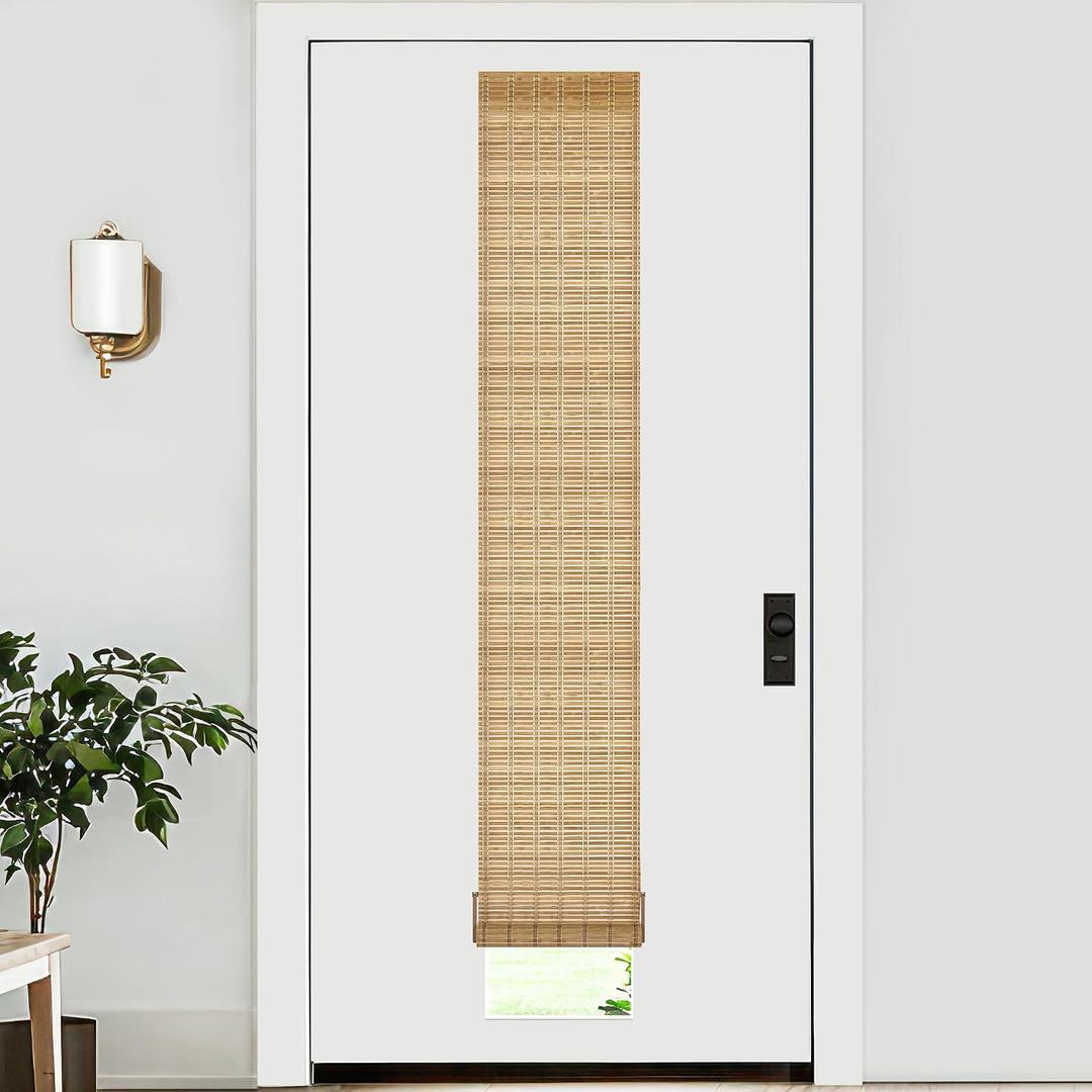 LazBlinds No Tools No Drill Bamboo Roller Shades, Cordless Bamboo Blinds, Light Filtering Roll Up Blinds for Windows, French Door, Porch or Patio Privacy Screen, 12'' W x 70'' H, Brown206
