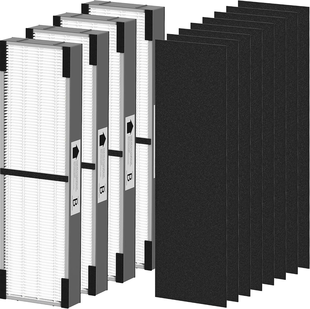 4 Pack FLT4825SM Filter B Smoke Clear Replacement Compatible with G-Guardian AC4825 AC4825E AC4825W AC4300 AC4800 AC4850 AC4900 Air Purifier, 4 Filters & 8 Carbon Pre-Filters, Grey