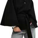 Women Batwing Sleeve Ponchos Pea Coat Wool Bland Stand Collar Jacket Winter Cropped Overcoat XL