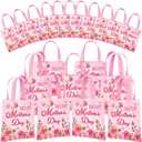HunnmingRe 100 Pcs Mother's Day Gift Bags Bulk Floral Non Woven Treat Goodie Bags with Handles Reusable Love Mom Party Favors Gift Wrapping for Happy Mother's Day Birthday Party Supplies(Pink Rose)