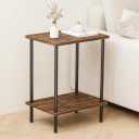 Kornculor 2-Tier End Table, Small Space Side Table, Metal Frame Night Stand, Entryway, Living Room, Bedroom, Office, Solid Stable, Easy Assembly, Classic, Rustic Brown