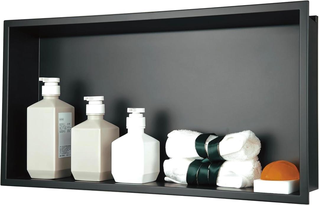 Shower Niche 24"x12"No Tile NeededStainless Steel Niche Bathroom for Shower WallMatte Black 24 x 12 in