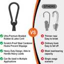 4 Pack 60 Inch Bungee Cords with Premium Zinc Carabiner Hooks  3/8 Inch Black Elastic Tie Downs for Large Cargo, Camping, and Outdoor Equipment