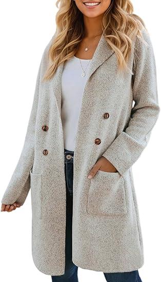 VIMPUNEC Fall Long Cardigan Sweaters for Women Trendy Open Front Coats Knit Winter Jackets Coatigan XL, A Apricot