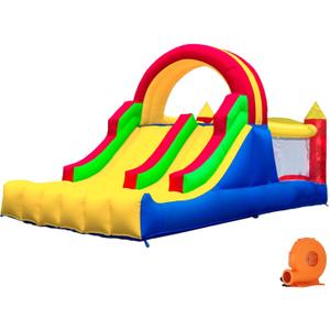 HuaKastro 16x7.2FT Inflatable Bounce House with 2 Racing Slides & Large Climbing Wall, 3 in 1 Kids Inflatable Trampoline Rainbow Jumping Castle Kids Backyard Playgrounds - with Air Blower