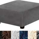 HFCNMY Ottoman Cover Square,Stretch Velvet Square Ottoman Cover Thick Ottoman Slipcover Square Washable Storage Ottoman Cover Foot Stool Cover with Elastic Bottom for Living Room Dark Gray Large