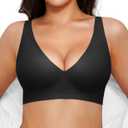Popilush Wireless Bras Women Seamless No Underwire Push Up Bra Supportive Deep V Bralette Everyday Comfortable T-Shirt Bra (Large, Black)