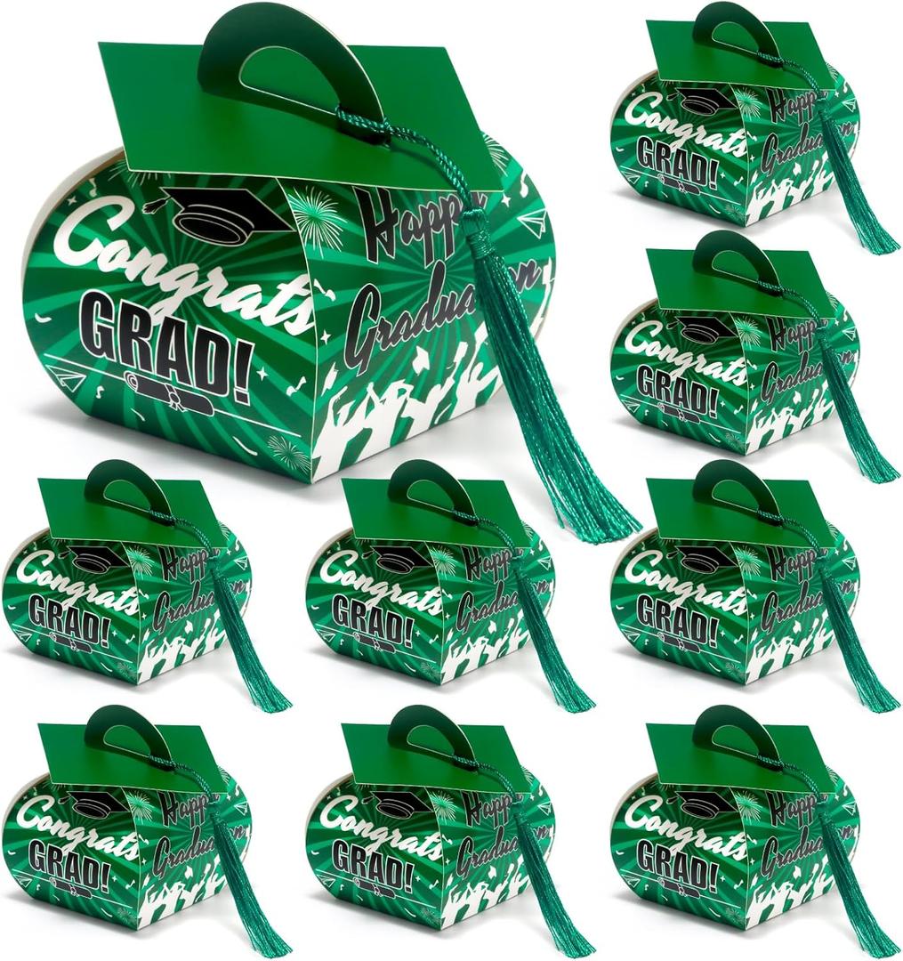 COTOPHER 36 Pcs Graduation Cap Gift Boxes with Tassel, Class of 2026 Graduation Candy Boxes Centerpieces for Tables Party Decorations, Mini Treat Chocolate Box Graduate Favors Supplies (Green)