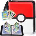 4 Pocket Card Binder with Zipper, Holds 400 Cards, PU Trading Card Album with 5 Hard Plastic Sleeves,Double-Sided Design. Great for Game Cards and sport card