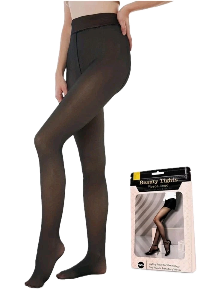 2 Pack Fleece Lined Translucent Sheer Tights (Black, Size Medium)