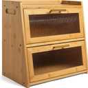 Bamboo Bread Box for Kitchen Countertop, Large Dual-Layer Breadbox Provides Double the Bread Storage Space, Holds Multiple Loaves, Durable & Beautiful with Frosted Acrylic Panels