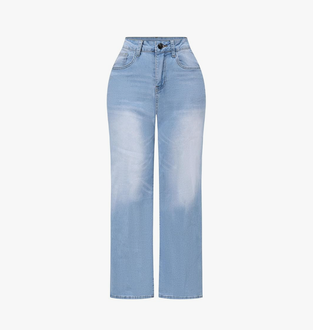 THUNDER STAR Womens High Waisted Wide Leg Jeans Stretchy Distressed Denim Pants XL