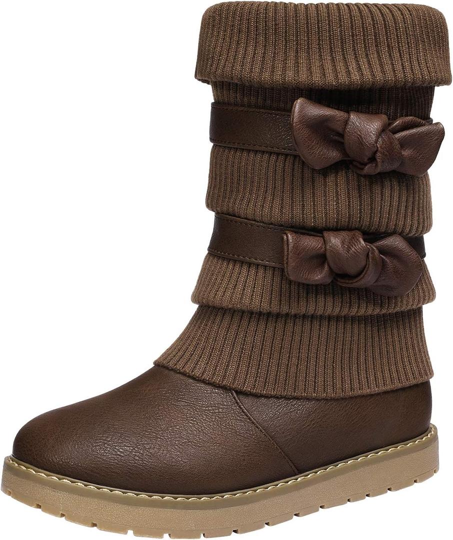 DREAM PAIRS Girl's Winter Snow Boots Faux Fur Lined Mid Calf Shoes (2 Little Kid, Brown)