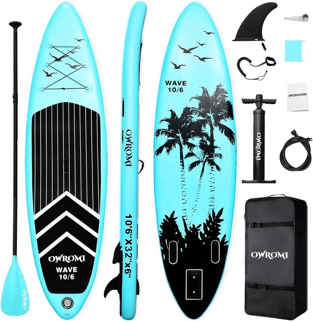 SUP Inflatable Stand Up Paddle Board 10'6" Ultra-Light Thick Paddleboard for All Skill Levels ISUP Paddle Board with Accessories, 10/6 Inflatable Paddle Boards for Adults & Youth